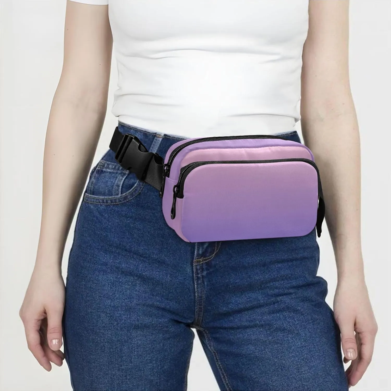 Blush Pink Slate Blue Gradient Waterproof Women Fanny Packs Belt Bag Hip Pouch Designer Waist Pouches for Men
