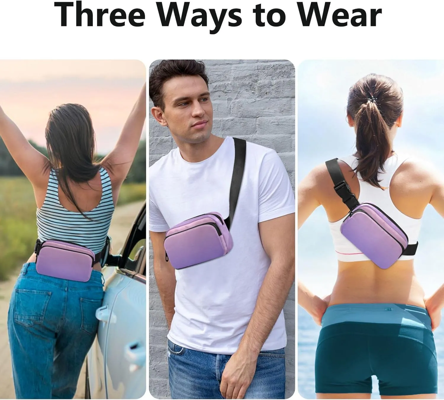 Blush Pink Slate Blue Gradient Waterproof Women Fanny Packs Belt Bag Hip Pouch Designer Waist Pouches for Men
