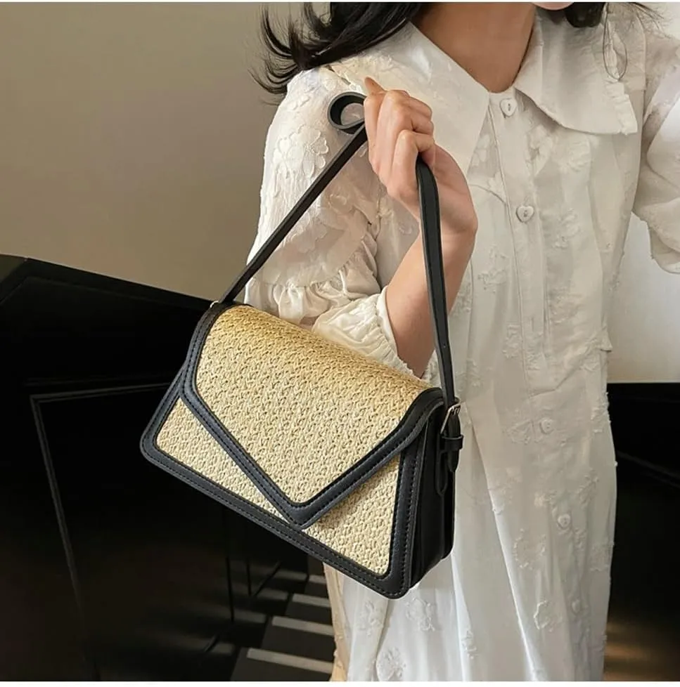 Bohemia Summer Straw Beach Bag for Women Macrame Shoulder Tote Bag Crossbody Purse Travel Beach Bag Top-handle Hobo Bags