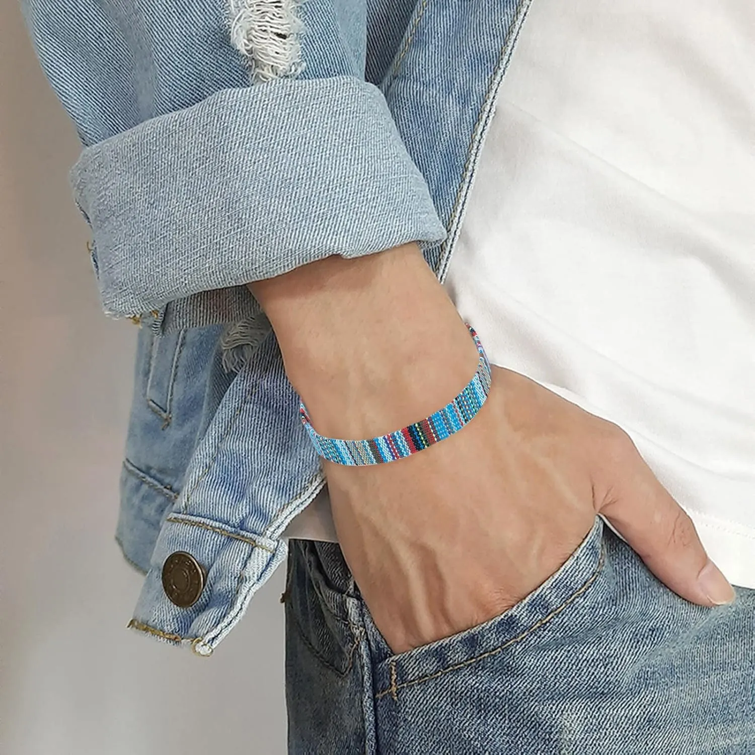 Boho Style Bracelets for Women,Colorful Woven Rope Bohemia Bracelet Handmade Adjustable Beach Bracelet Simple Friendship Gift