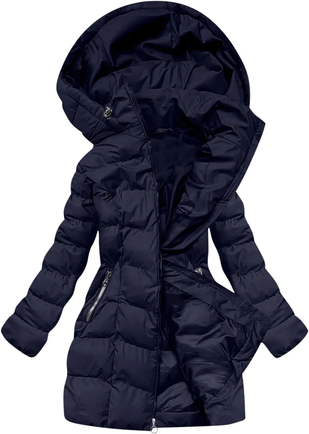 Borniu Women Winter Down Puffer Coat Warm Hooded Down Jacket Quilted Thicken Puffer Jacket Outerwear with Pockets