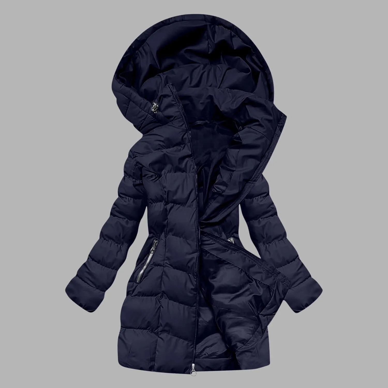 Borniu Women Winter Down Puffer Coat Warm Hooded Down Jacket Quilted Thicken Puffer Jacket Outerwear with Pockets