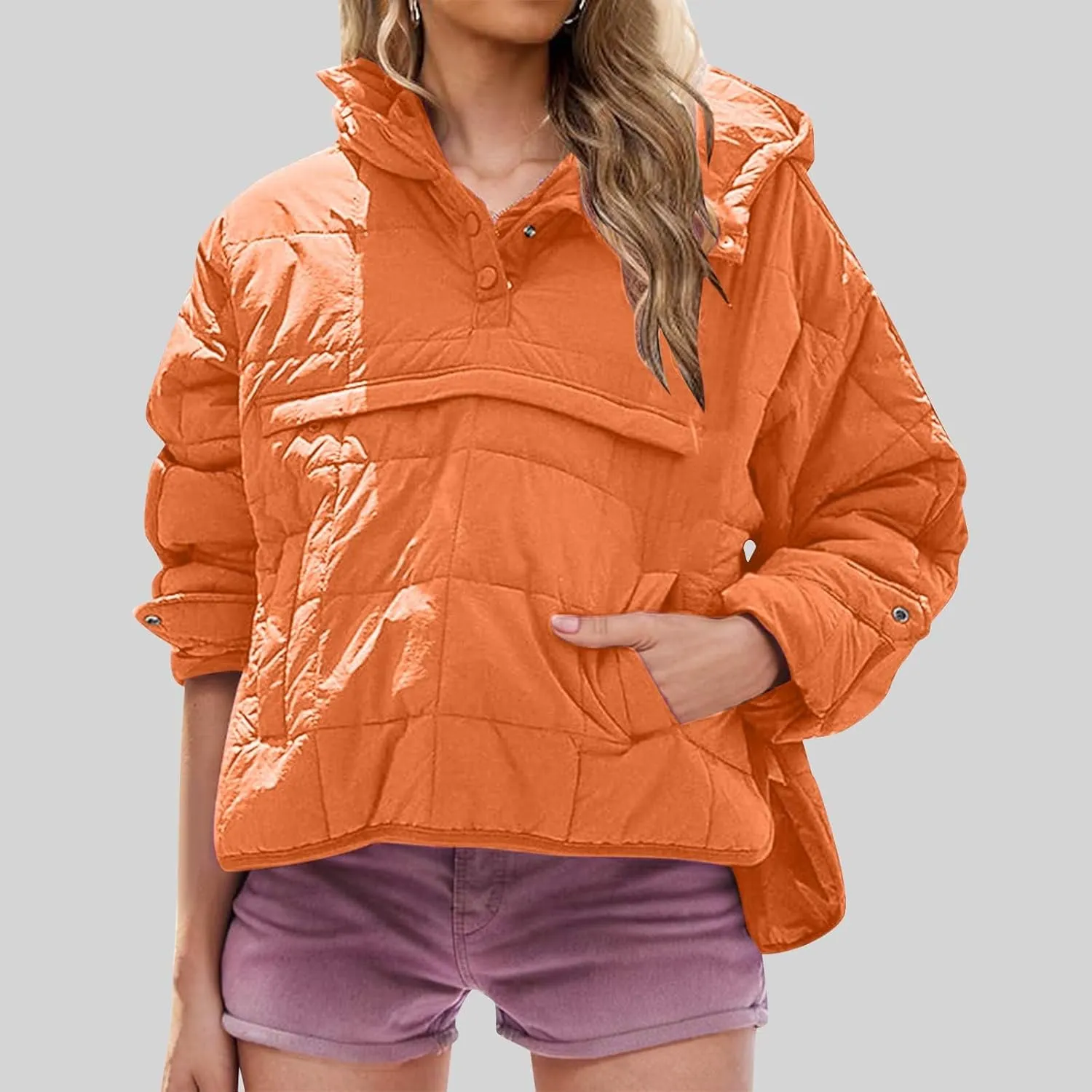 Borniu Women's Quilted Pullover Puffer Jacket Packable Hooded Oversize Winter Coat Tops Lightweight Down Jacket Outerwear