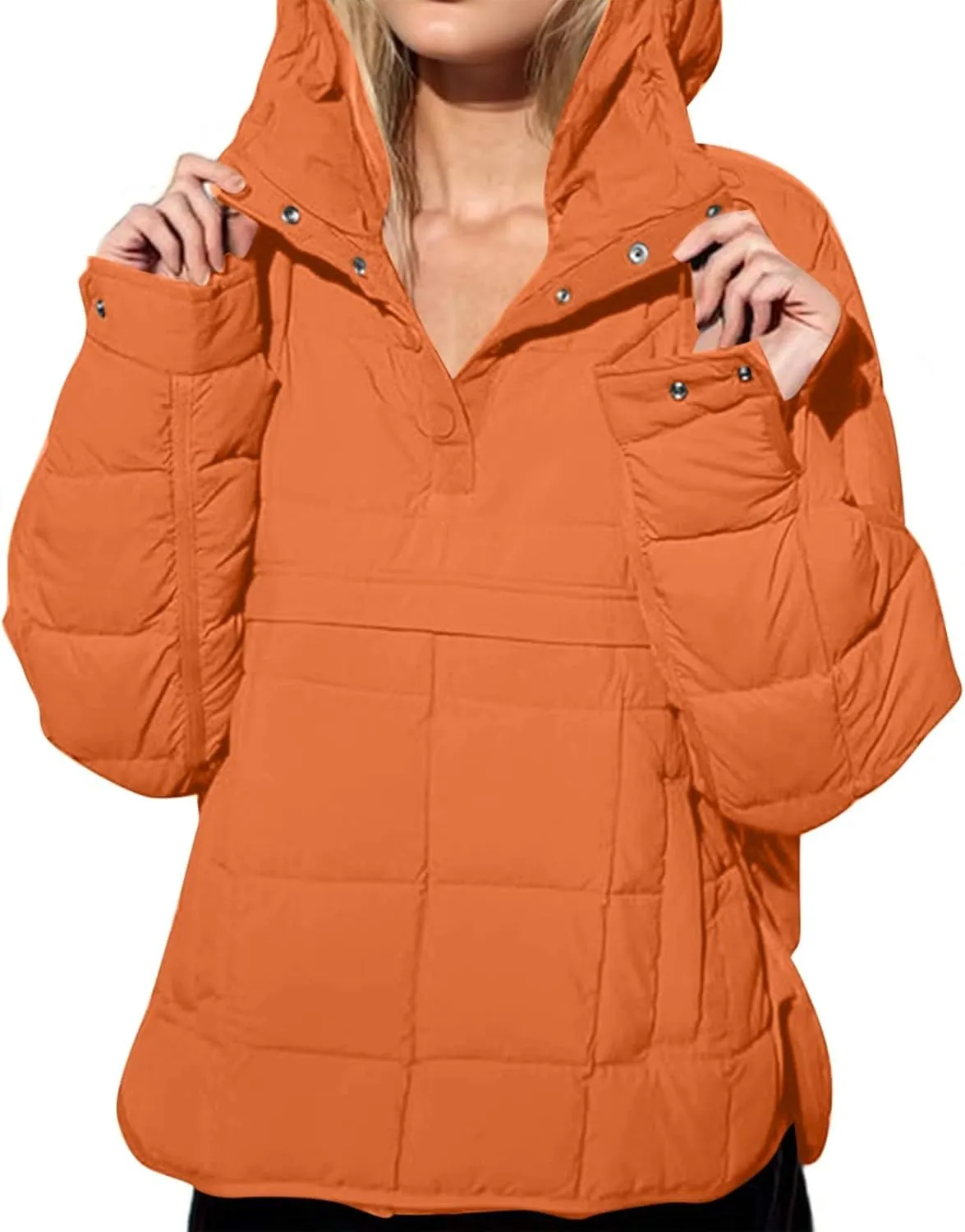 Borniu Women's Quilted Pullover Puffer Jacket Packable Hooded Oversize Winter Coat Tops Lightweight Down Jacket Outerwear