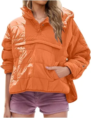 Borniu Women's Quilted Pullover Puffer Jacket Packable Hooded Oversize Winter Coat Tops Lightweight Down Jacket Outerwear