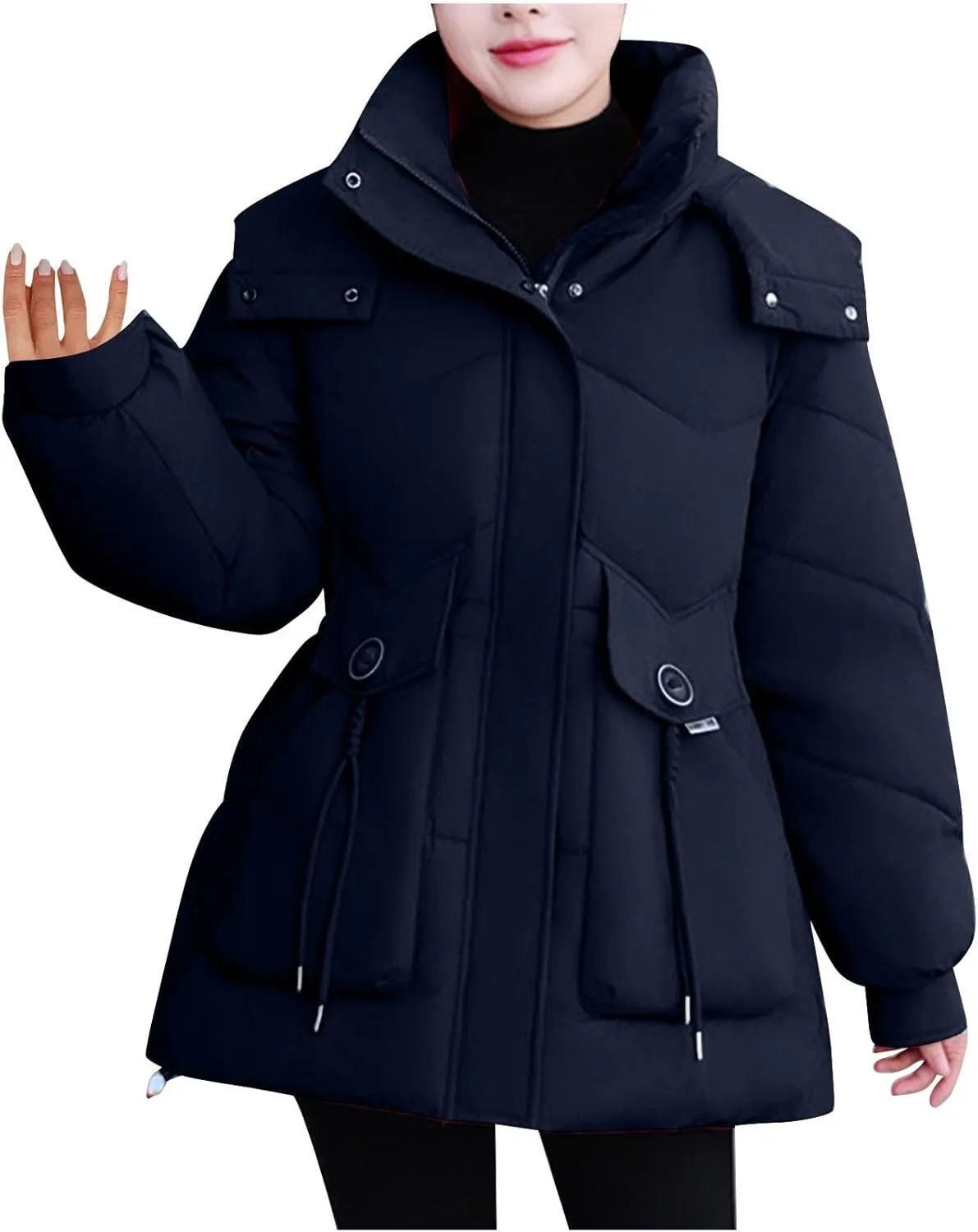 Borniu Women's Warm Thickened Parka Coat Winter Puffer Jacket Hooded Mid-Length Down Puffer Coats with Pockets