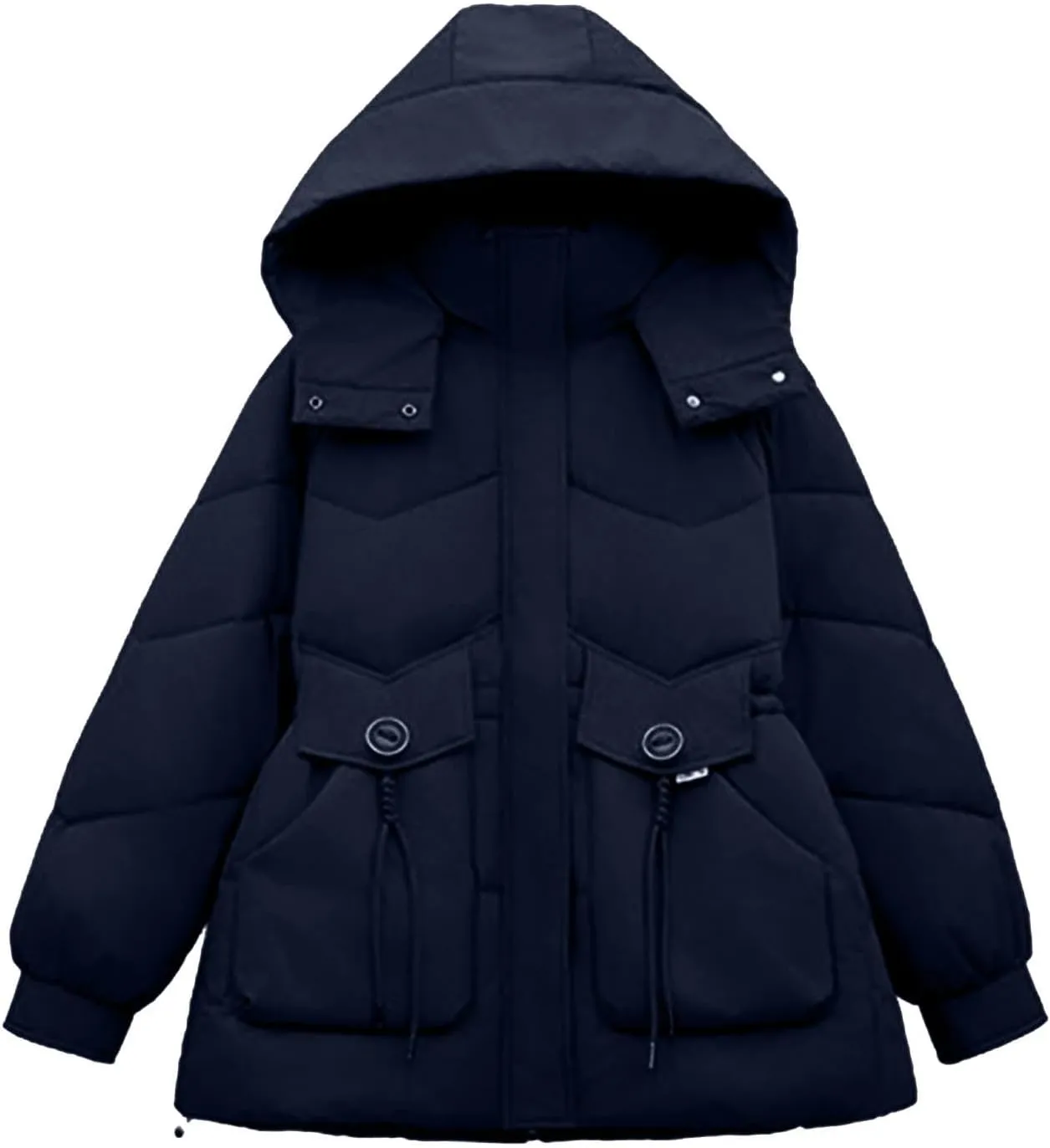 Borniu Women's Warm Thickened Parka Coat Winter Puffer Jacket Hooded Mid-Length Down Puffer Coats with Pockets