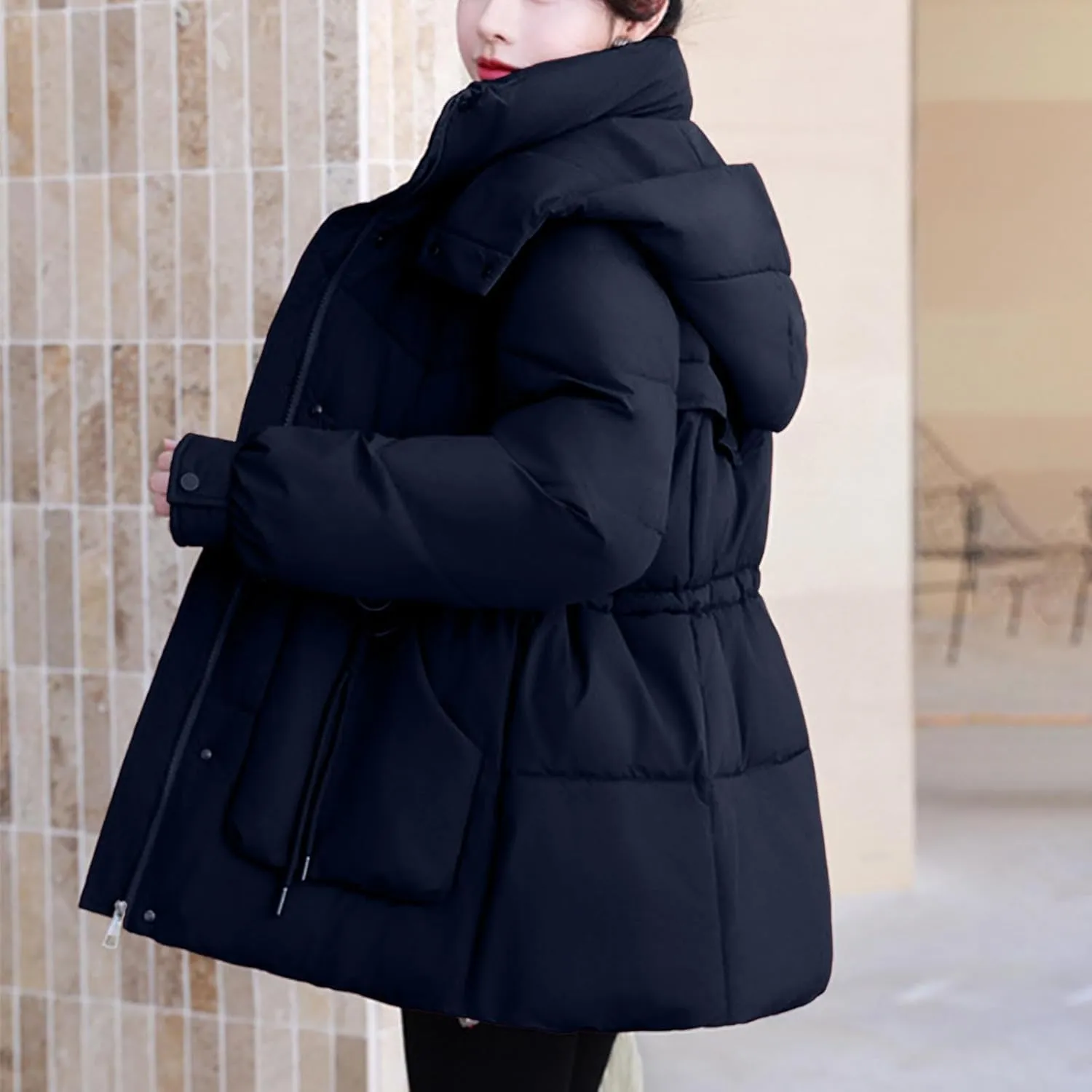 Borniu Women's Warm Thickened Parka Coat Winter Puffer Jacket Hooded Mid-Length Down Puffer Coats with Pockets
