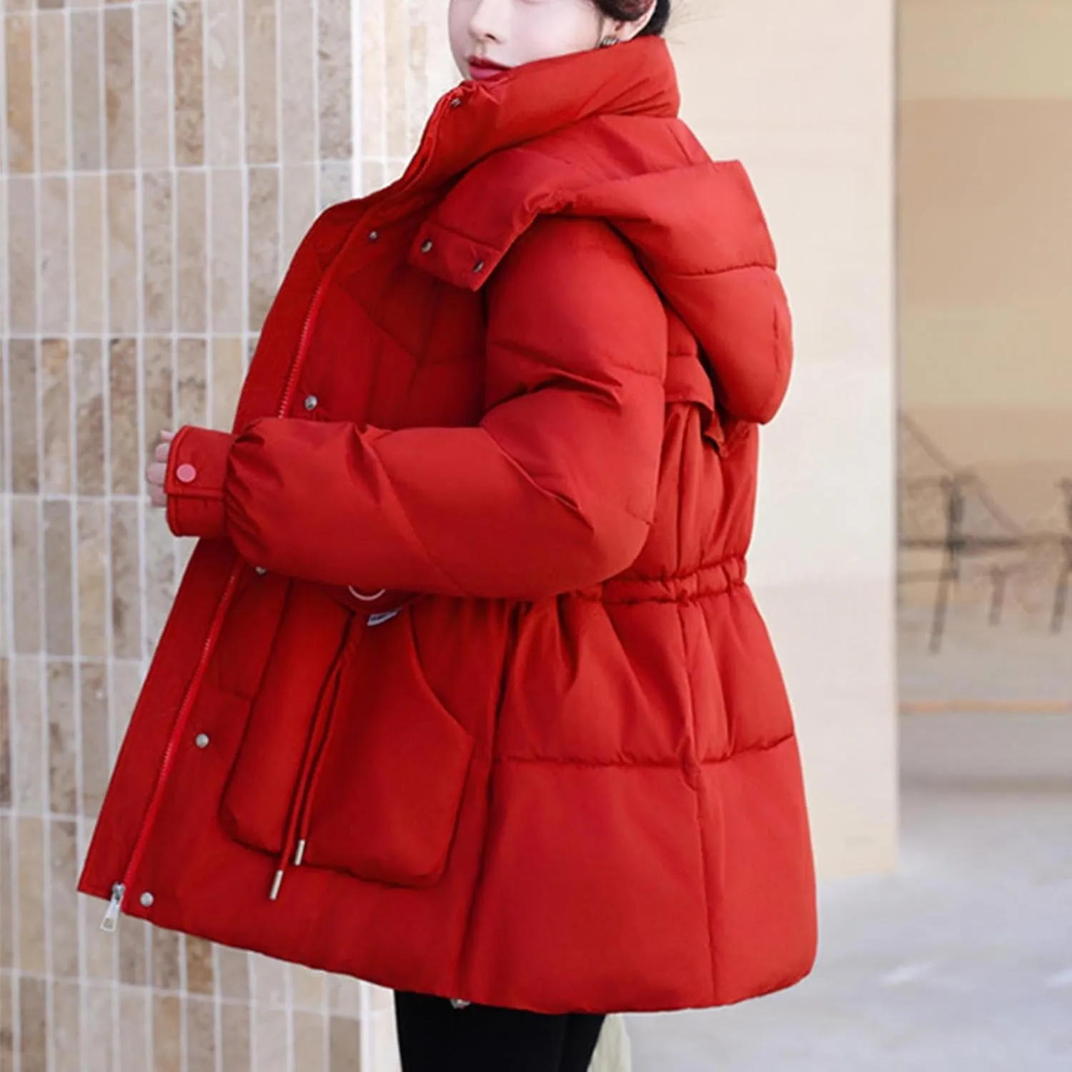 Borniu Women's Warm Thickened Parka Coat Winter Puffer Jacket Hooded Mid-Length Down Puffer Coats with Pockets