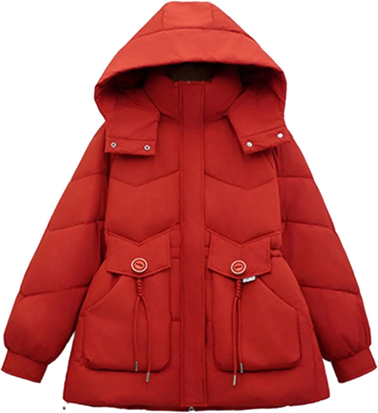 Borniu Women's Warm Thickened Parka Coat Winter Puffer Jacket Hooded Mid-Length Down Puffer Coats with Pockets