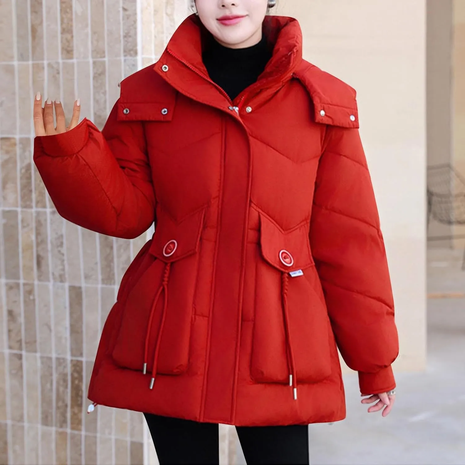 Borniu Women's Warm Thickened Parka Coat Winter Puffer Jacket Hooded Mid-Length Down Puffer Coats with Pockets