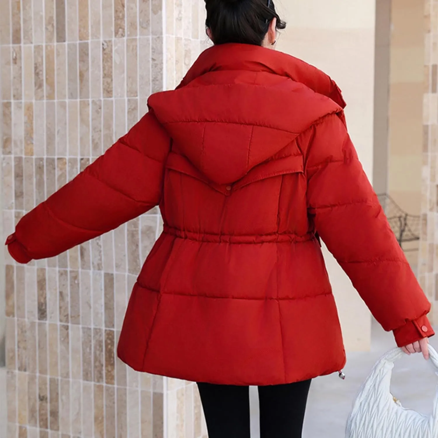 Borniu Women's Warm Thickened Parka Coat Winter Puffer Jacket Hooded Mid-Length Down Puffer Coats with Pockets