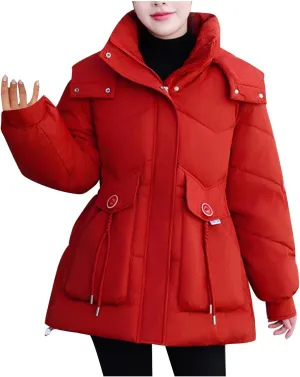 Borniu Women's Warm Thickened Parka Coat Winter Puffer Jacket Hooded Mid-Length Down Puffer Coats with Pockets