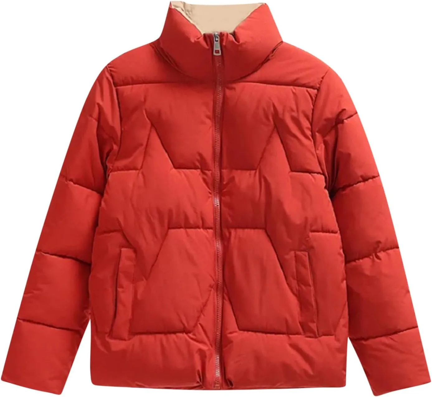 Borniu Women's Winter Puffer Jacket Long Sleeve Zip Up Quilted Baggy Warm Short Down Coats with Pockets 2024 Trendy Outerwear