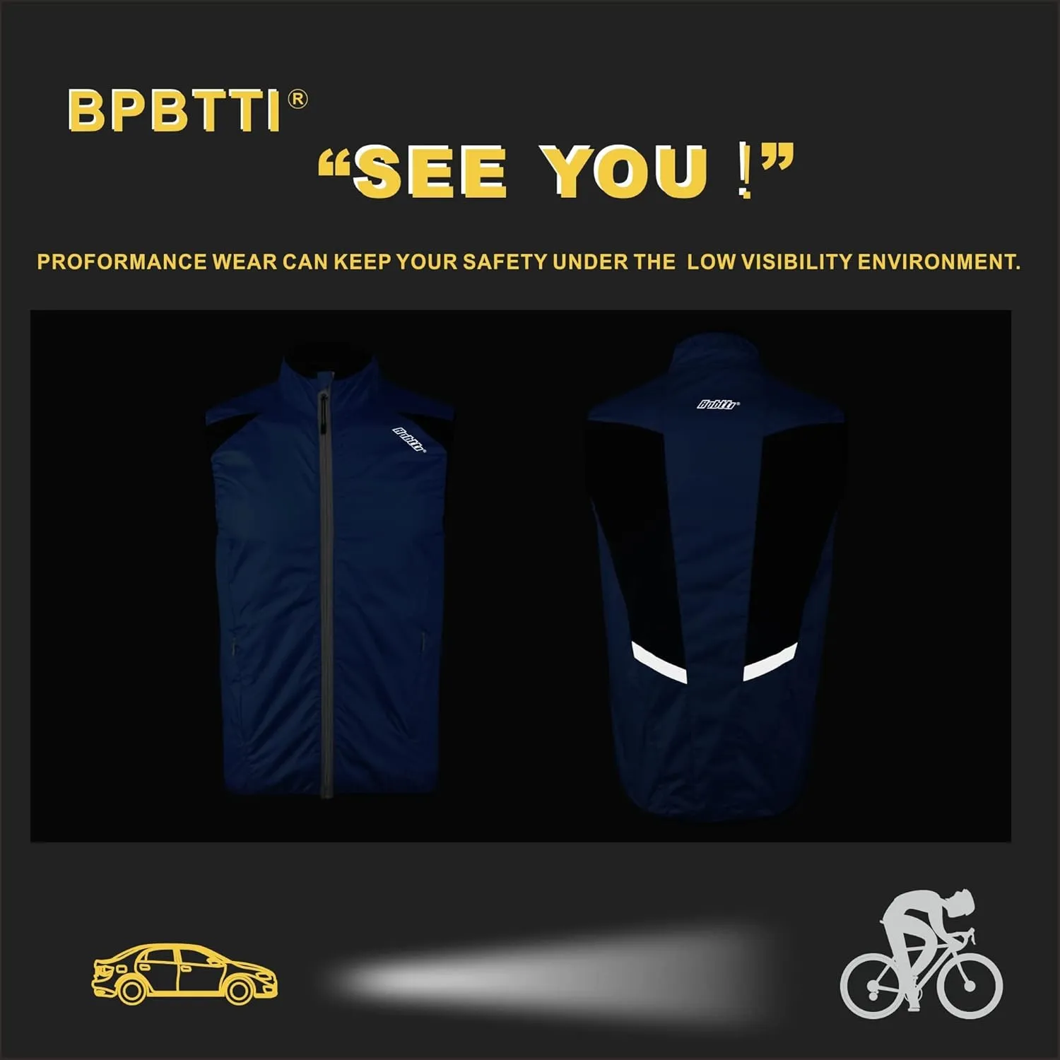 bpbtti Men's Cycling Running Vest Sleeveless Windbreakers With Two side Pockets(2.0) - Windproof, Breathable and Reflective