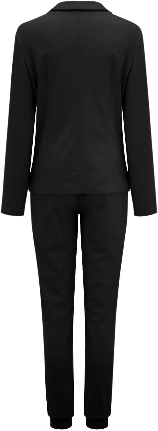 Business Casual Outfits for Women 2 Piece Suit Sets Long Sleeve Open Front Blazers & Office Drawstring Dress Pants