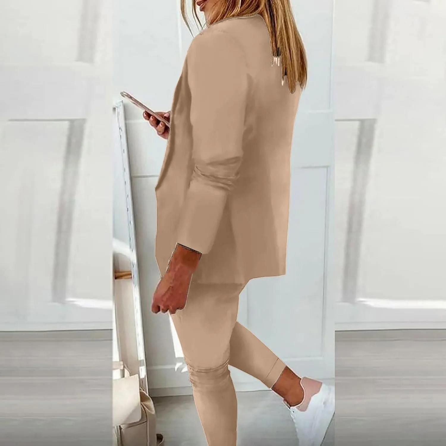 Business Casual Outfits for Women 2 Piece Suit Sets Long Sleeve Open Front Blazers & Office Drawstring Dress Pants