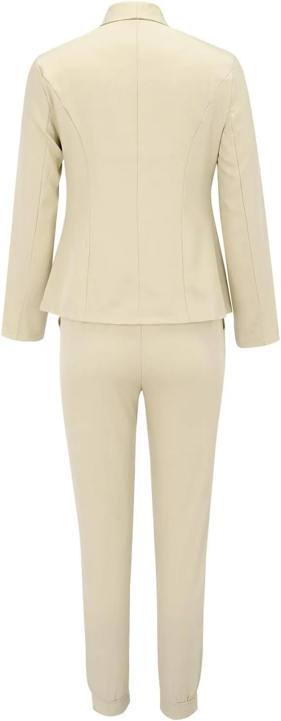 Business Casual Outfits for Women 2 Piece Suit Sets Long Sleeve Open Front Blazers & Office Drawstring Dress Pants