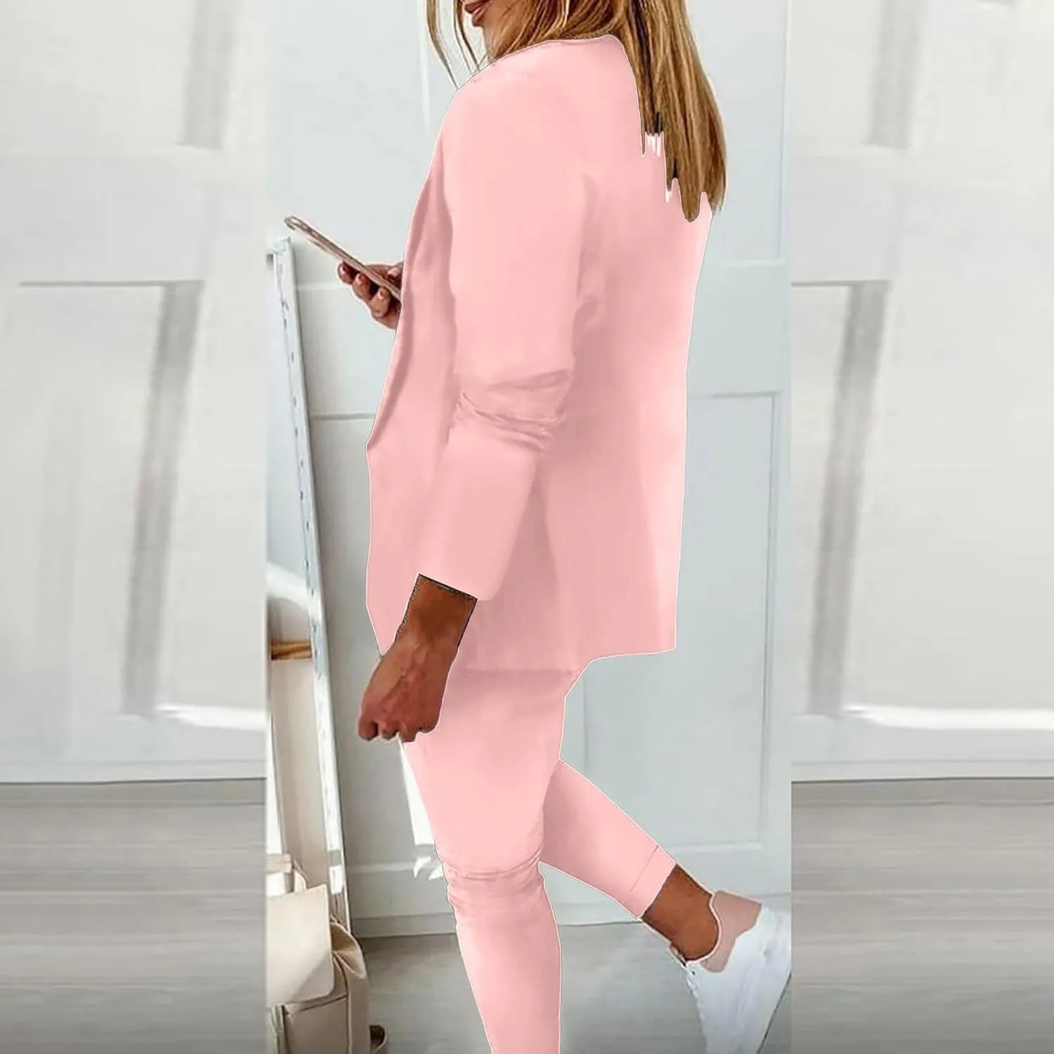 Business Casual Outfits for Women 2 Piece Suit Sets Long Sleeve Open Front Blazers & Office Drawstring Dress Pants