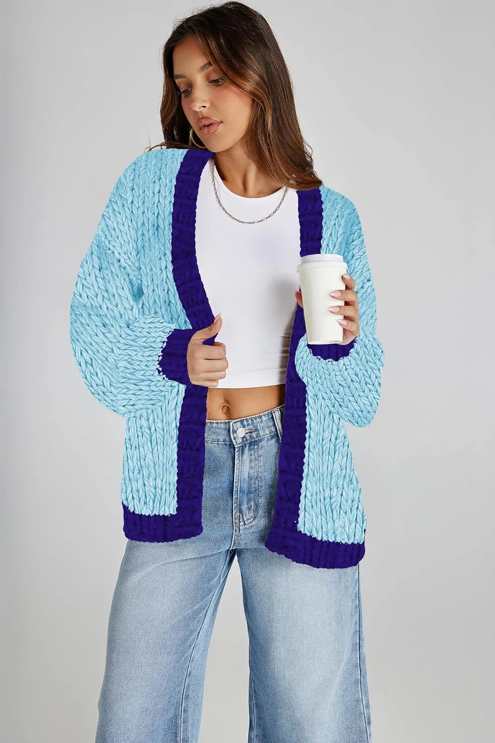 Cakulo Womens Chunky Cardigan Sweaters Trendy 2024 Oversized Winter Knit Sweater Coats Open Front Cardigans