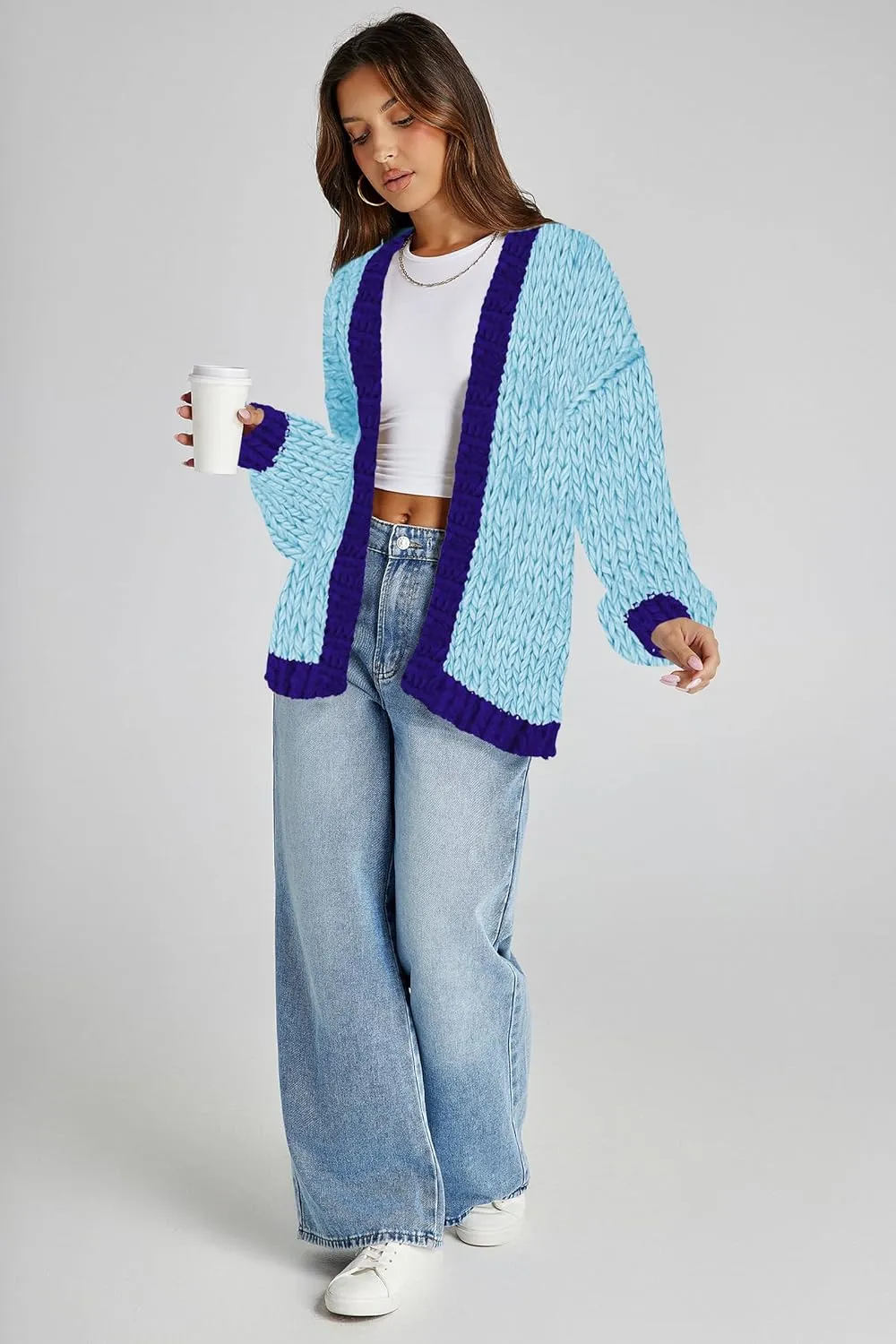 Cakulo Womens Chunky Cardigan Sweaters Trendy 2024 Oversized Winter Knit Sweater Coats Open Front Cardigans