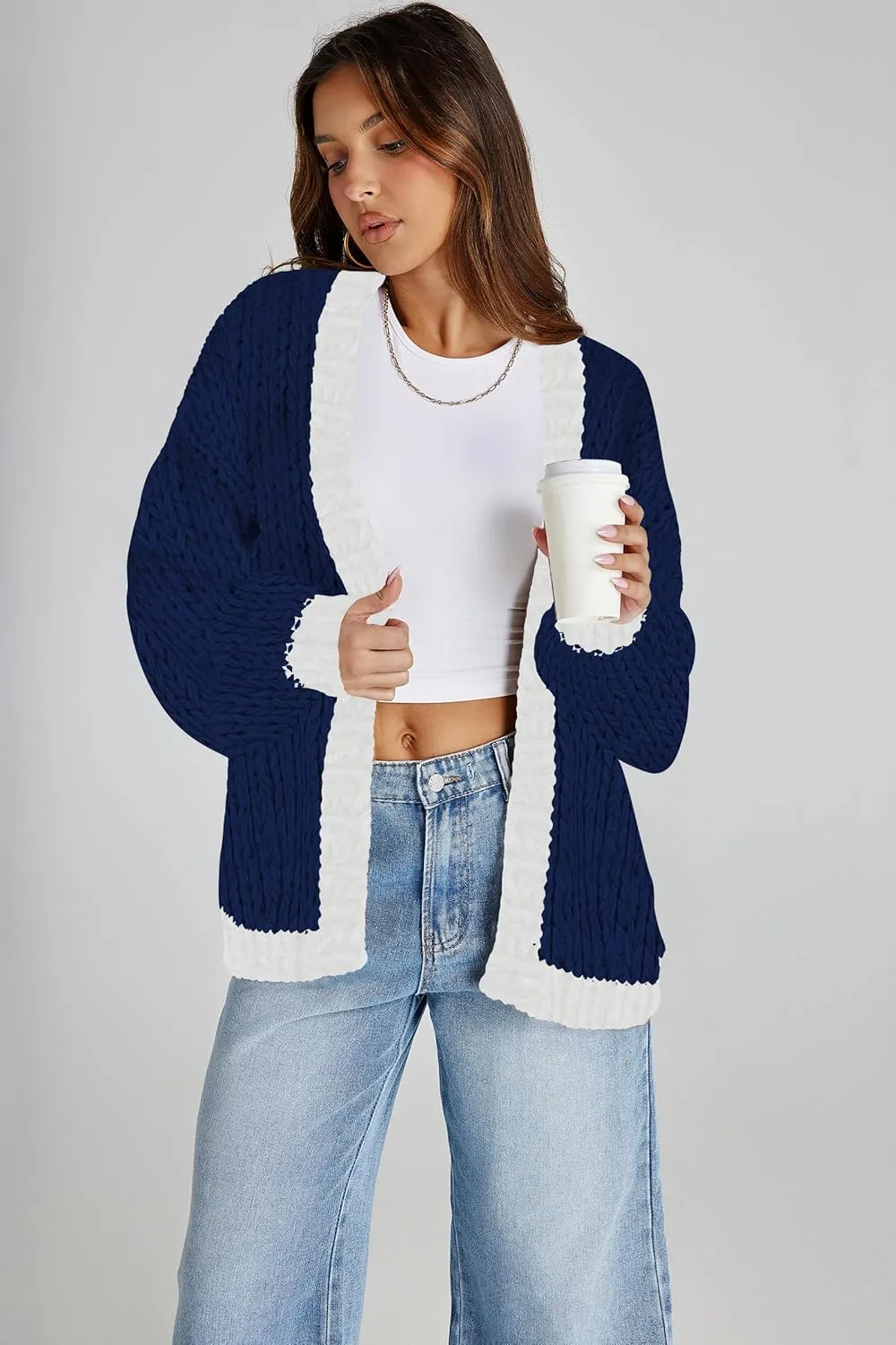 Cakulo Womens Chunky Cardigan Sweaters Trendy 2024 Oversized Winter Knit Sweater Coats Open Front Cardigans
