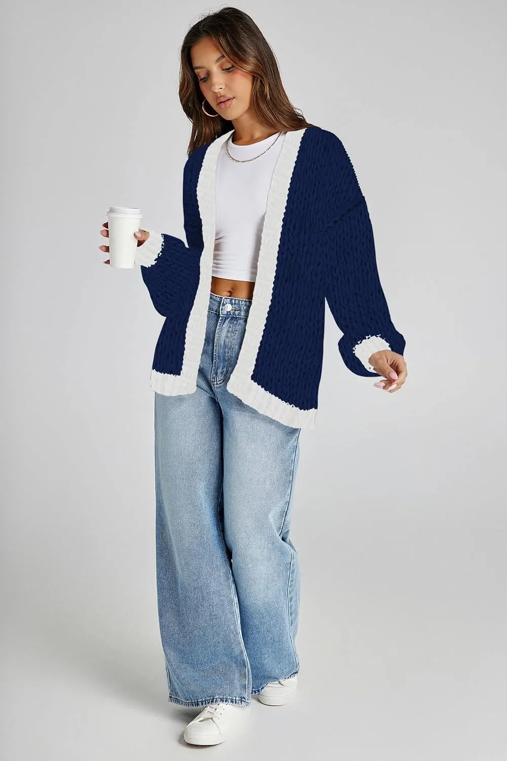 Cakulo Womens Chunky Cardigan Sweaters Trendy 2024 Oversized Winter Knit Sweater Coats Open Front Cardigans