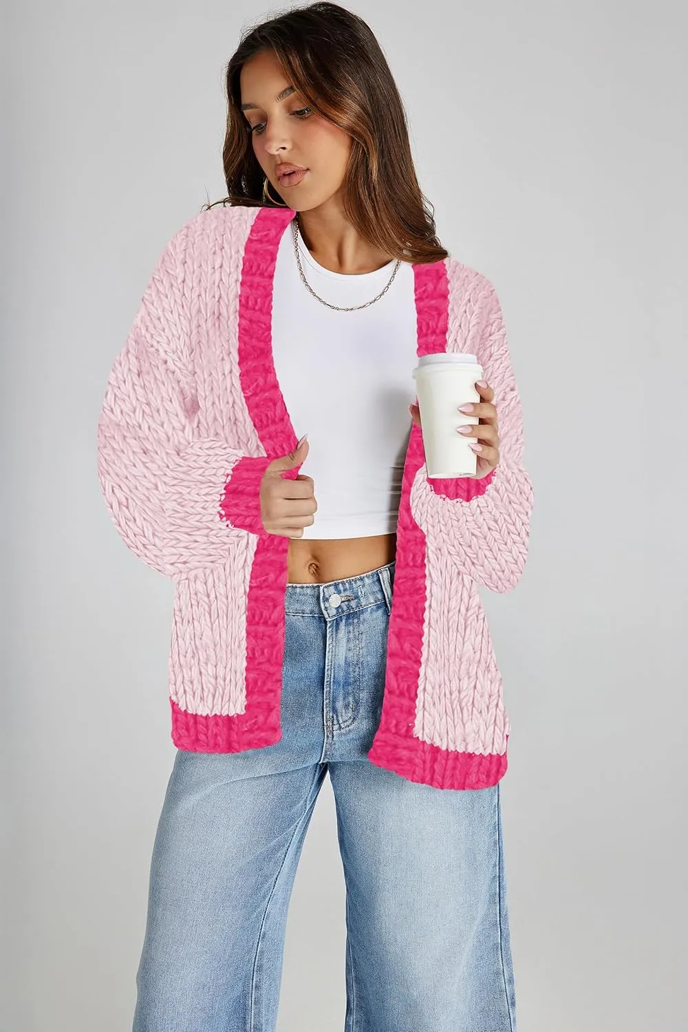 Cakulo Womens Chunky Cardigan Sweaters Trendy 2024 Oversized Winter Knit Sweater Coats Open Front Cardigans