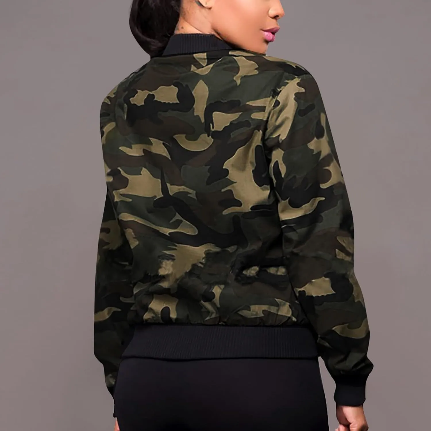 Camo Jackets for Women Full Zip Lightweight Long Sleeve Plus Size Bomber Jackets Trendy 2024 Casual Tops with Pockets