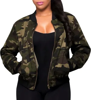 Camo Jackets for Women Full Zip Lightweight Long Sleeve Plus Size Bomber Jackets Trendy 2024 Casual Tops with Pockets