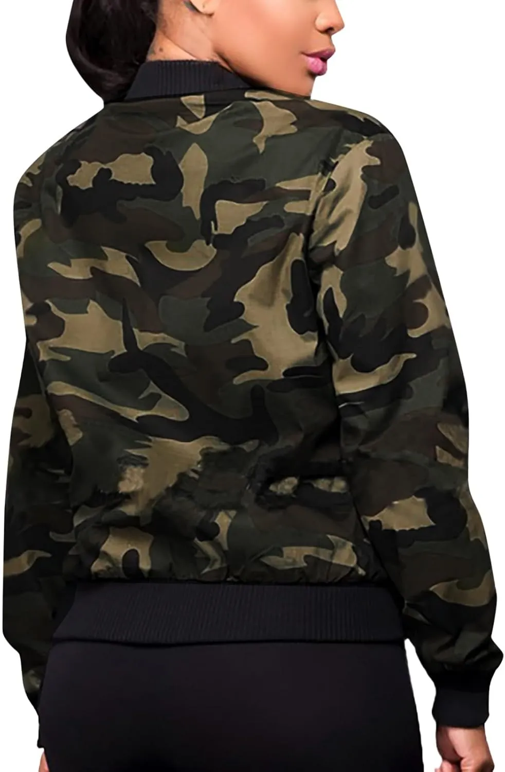 Camo Jackets for Women Full Zip Lightweight Long Sleeve Plus Size Bomber Jackets Trendy 2024 Casual Tops with Pockets