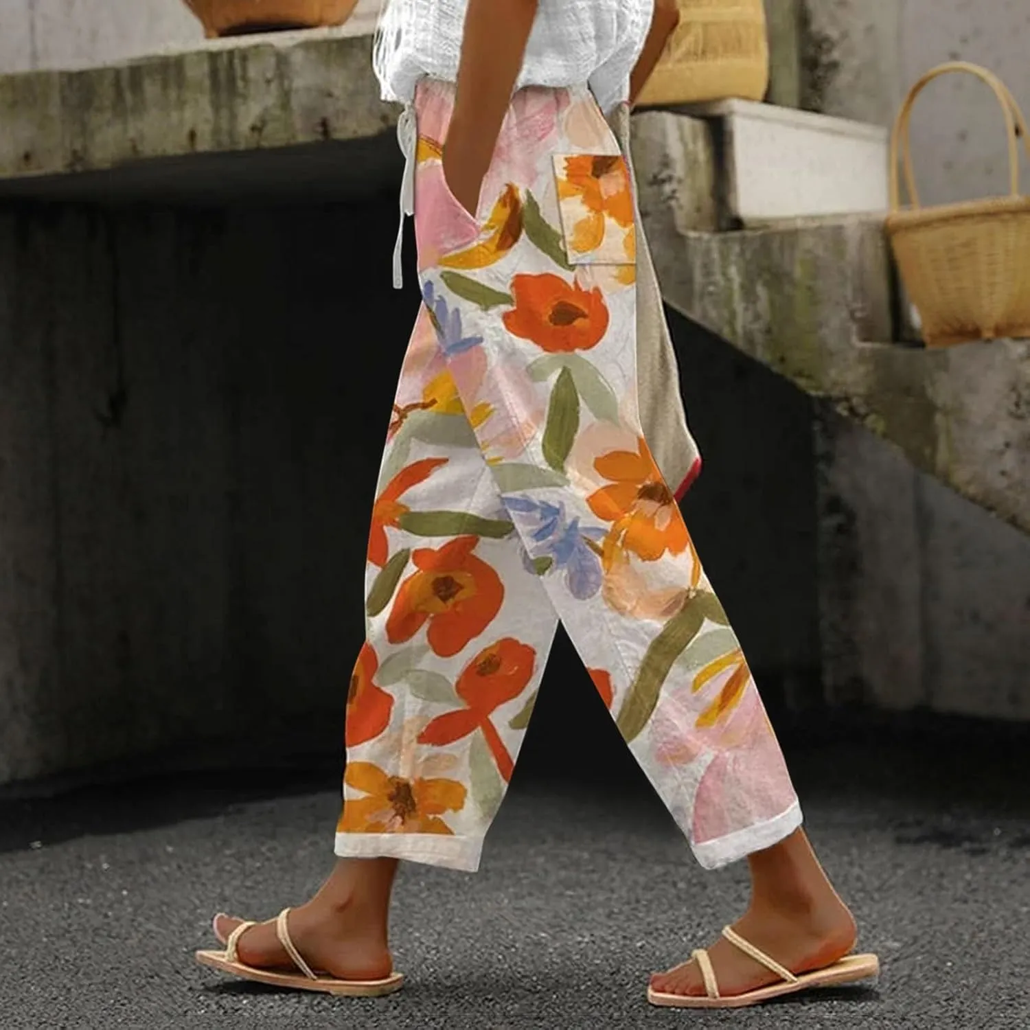 Capris Pants for Women Pants Drawstring Capri Pants with Pockets Wide Leg Cropped Pants for Women Capris Pants for
