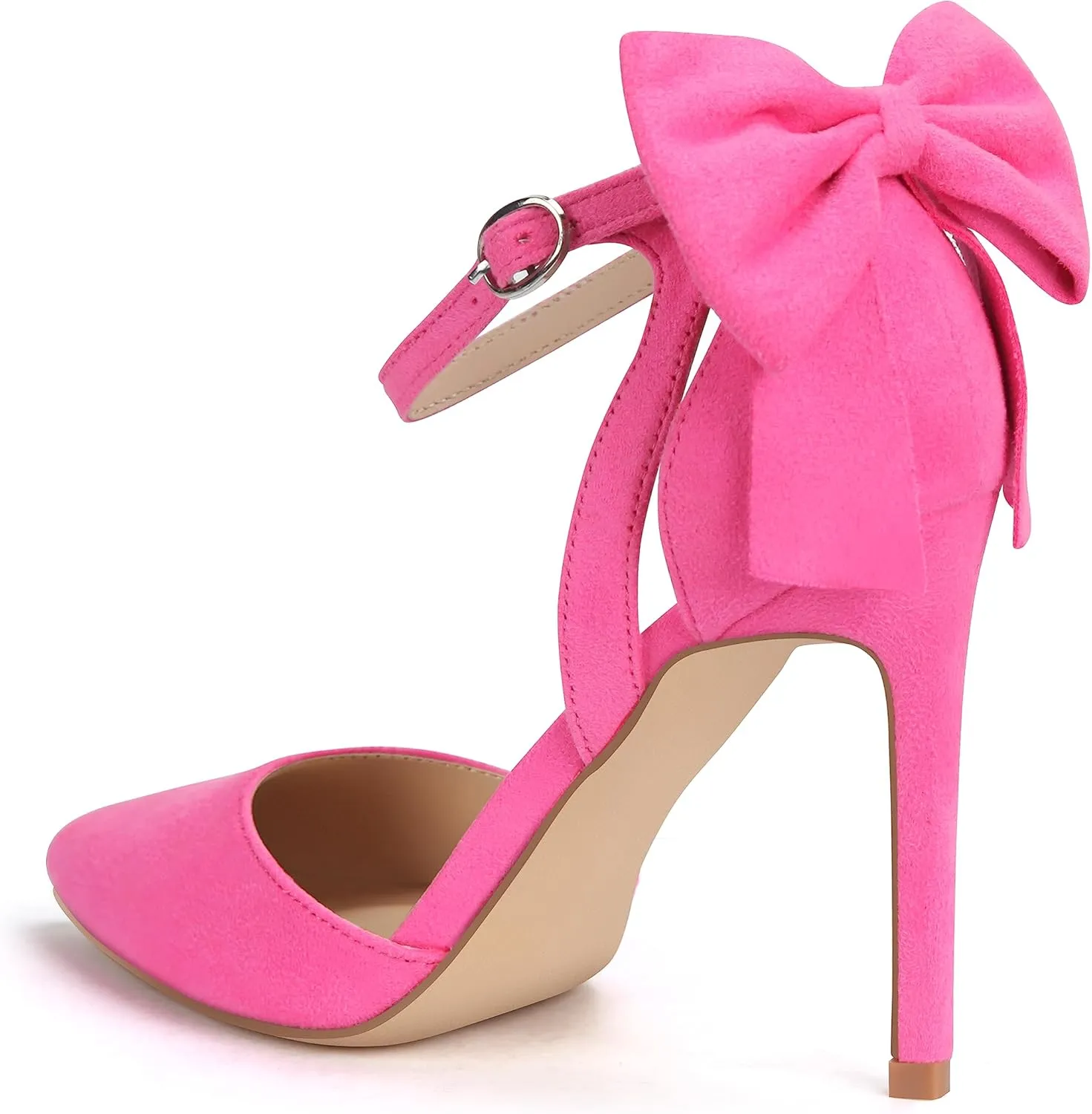 Carcuume Womens Bow Tie Back Heels Close Toe Pumps Stiletto High Heels Wedding Shoes Ankle Strap Heel Sandals