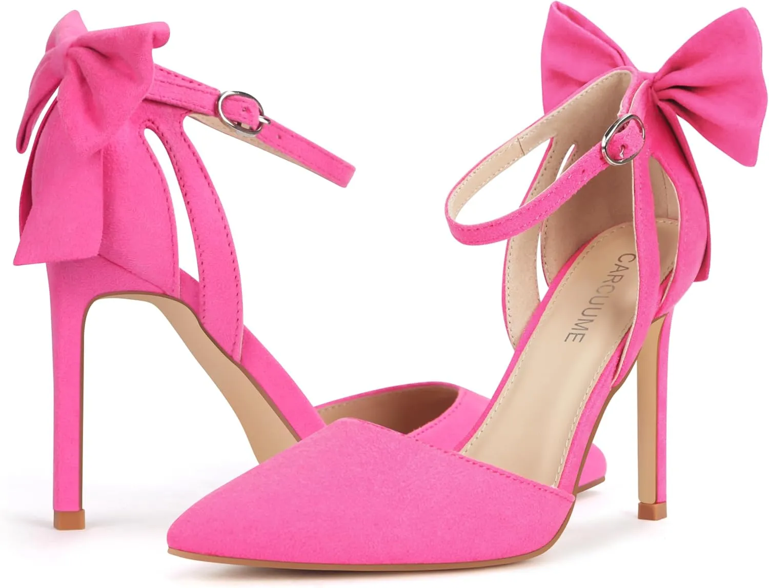 Carcuume Womens Bow Tie Back Heels Close Toe Pumps Stiletto High Heels Wedding Shoes Ankle Strap Heel Sandals
