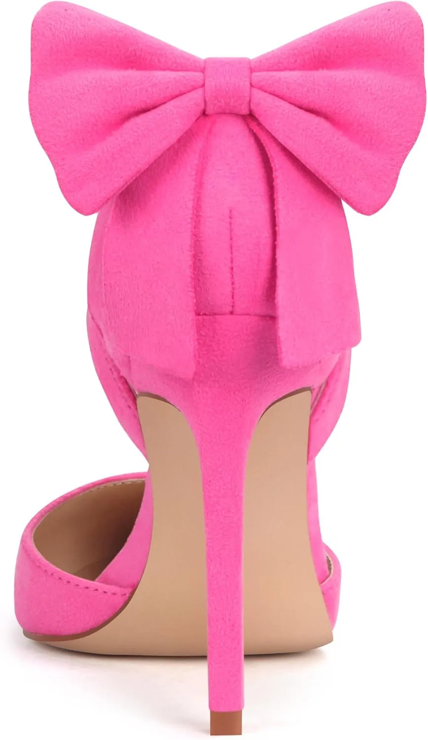Carcuume Womens Bow Tie Back Heels Close Toe Pumps Stiletto High Heels Wedding Shoes Ankle Strap Heel Sandals