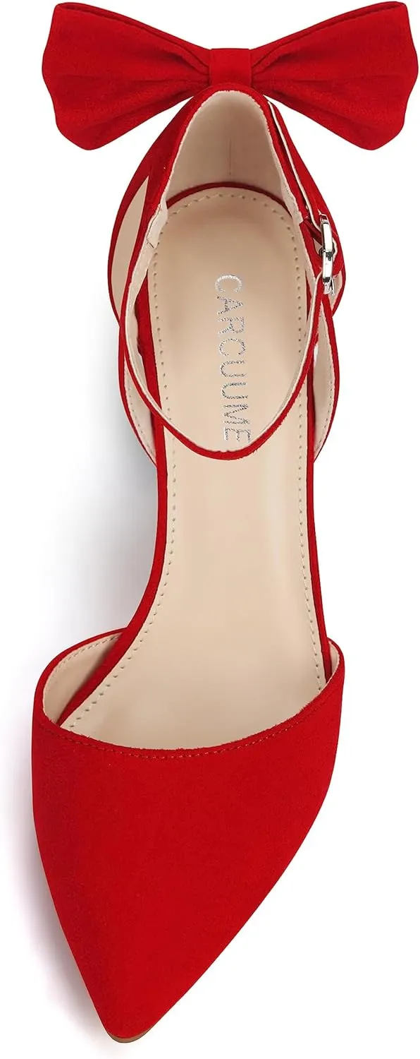 Carcuume Womens Bow Tie Back Heels Close Toe Pumps Stiletto High Heels Wedding Shoes Ankle Strap Heel Sandals