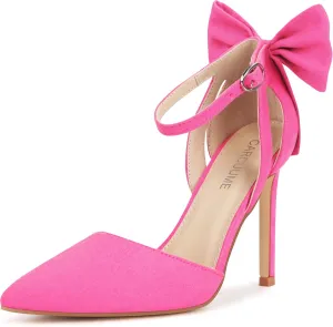 Carcuume Womens Bow Tie Back Heels Close Toe Pumps Stiletto High Heels Wedding Shoes Ankle Strap Heel Sandals