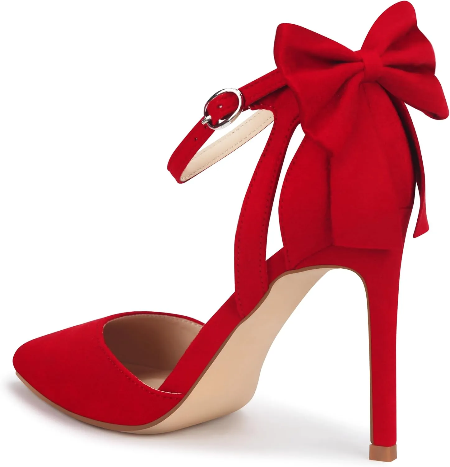 Carcuume Womens Bow Tie Back Heels Close Toe Pumps Stiletto High Heels Wedding Shoes Ankle Strap Heel Sandals