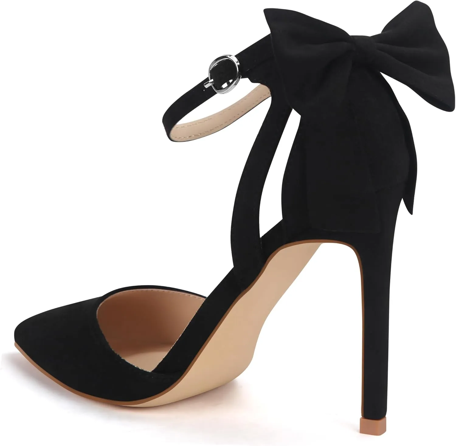 Carcuume Womens Bow Tie Back Heels Close Toe Pumps Stiletto High Heels Wedding Shoes Ankle Strap Heel Sandals