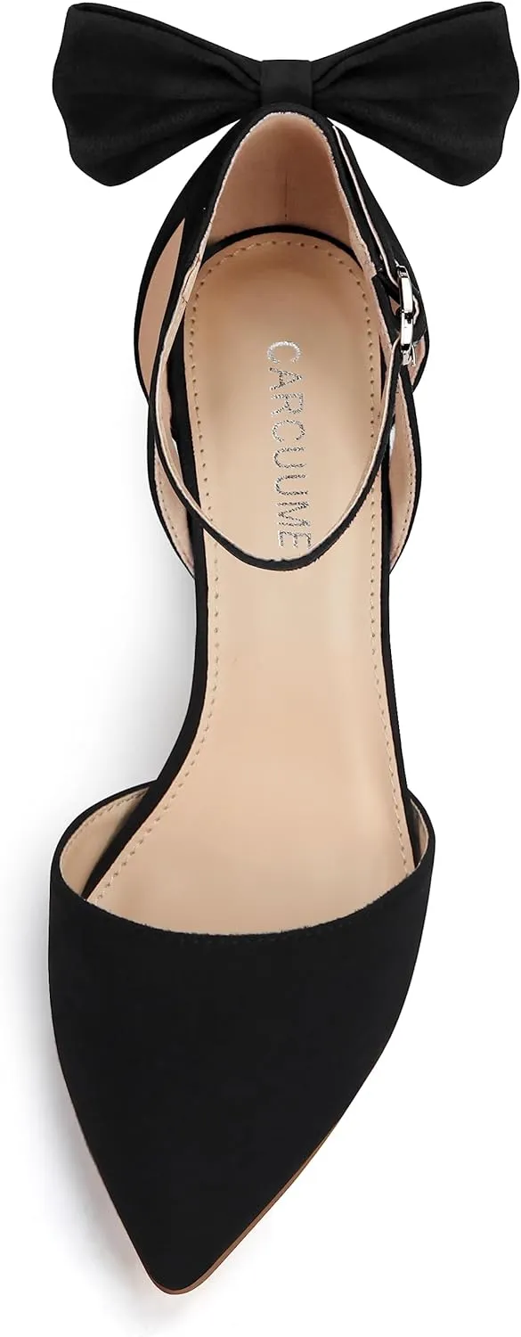 Carcuume Womens Bow Tie Back Heels Close Toe Pumps Stiletto High Heels Wedding Shoes Ankle Strap Heel Sandals