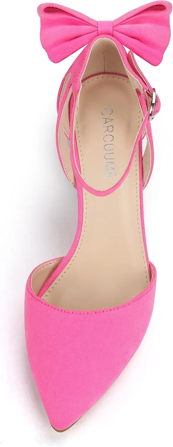 Carcuume Womens Bow Tie Back Heels Close Toe Pumps Stiletto High Heels Wedding Shoes Ankle Strap Heel Sandals