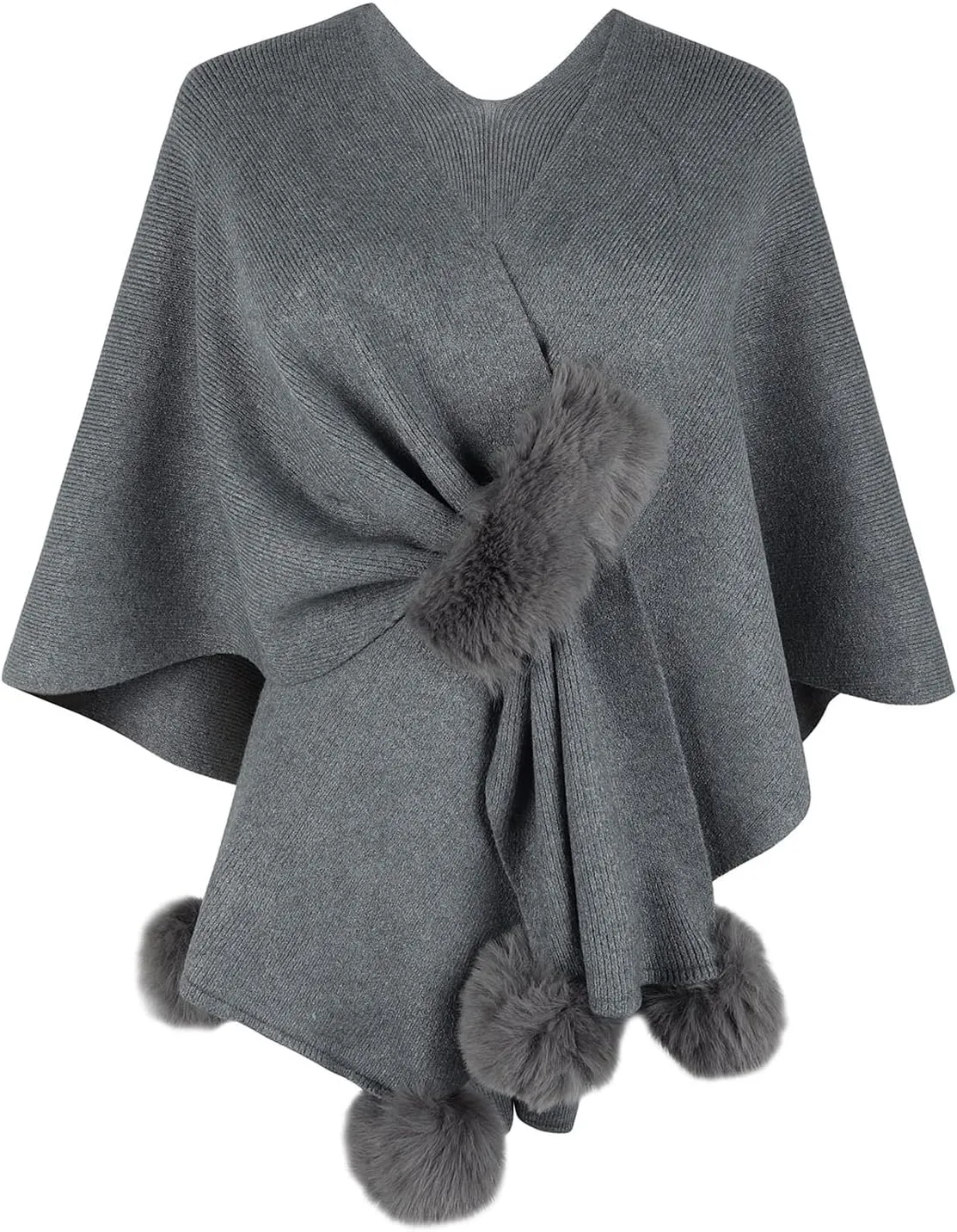 Cardigan for Women Winter Cloak Shawl Wraps Faux Fur Pompoms Irregular Hem Cape Warm Open Front Knit Sweater Shawls