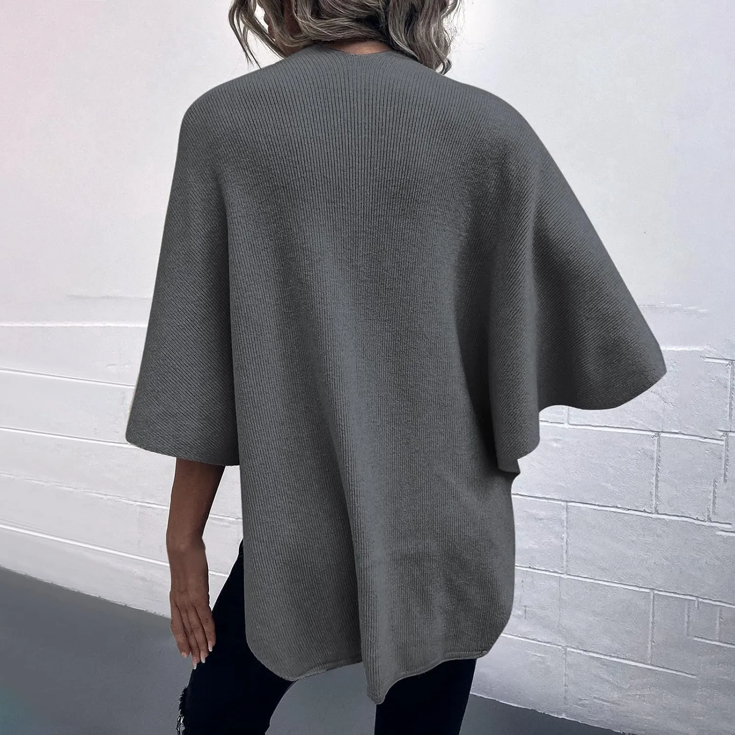 Cardigan for Women Winter Cloak Shawl Wraps Faux Fur Pompoms Irregular Hem Cape Warm Open Front Knit Sweater Shawls