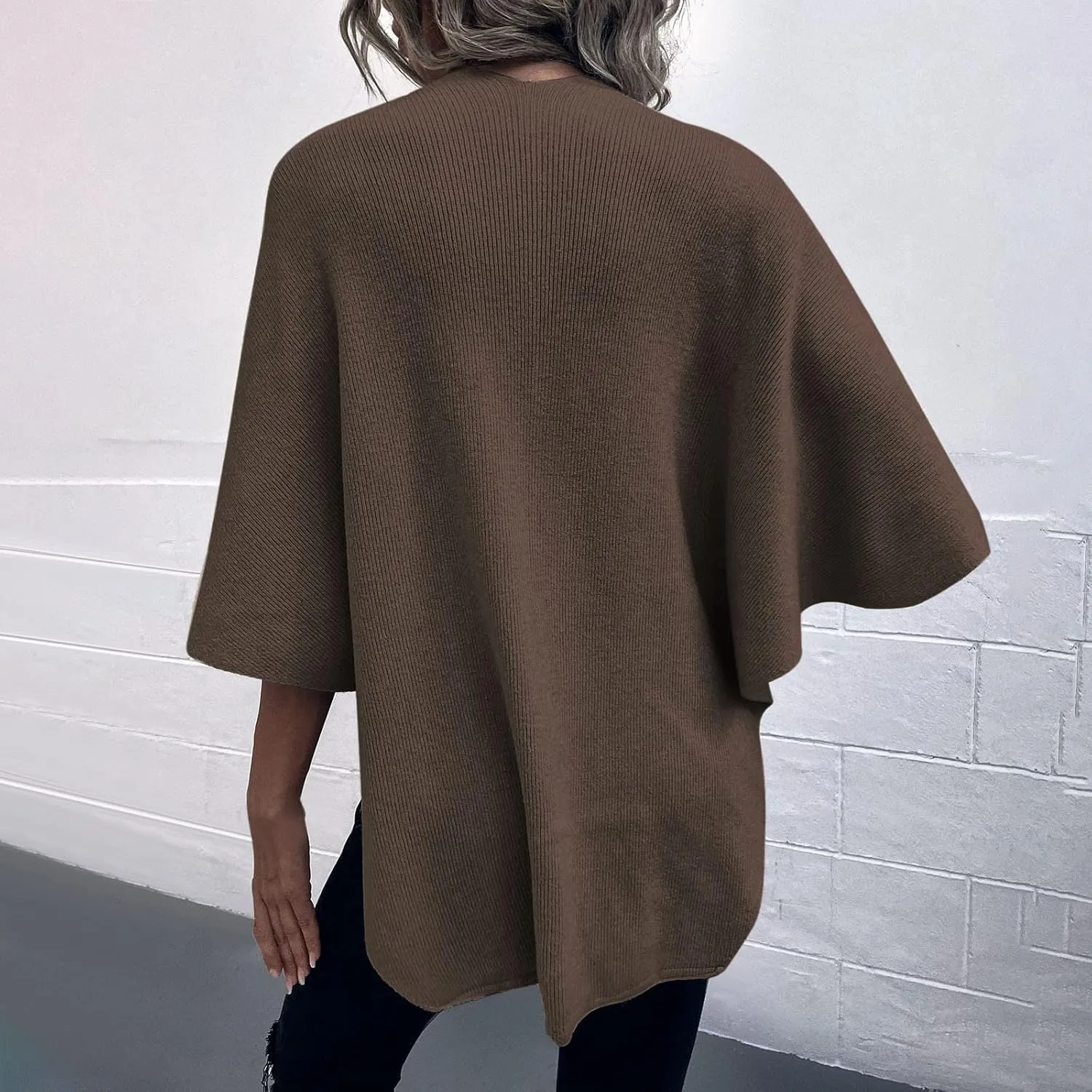 Cardigan for Women Winter Cloak Shawl Wraps Faux Fur Pompoms Irregular Hem Cape Warm Open Front Knit Sweater Shawls