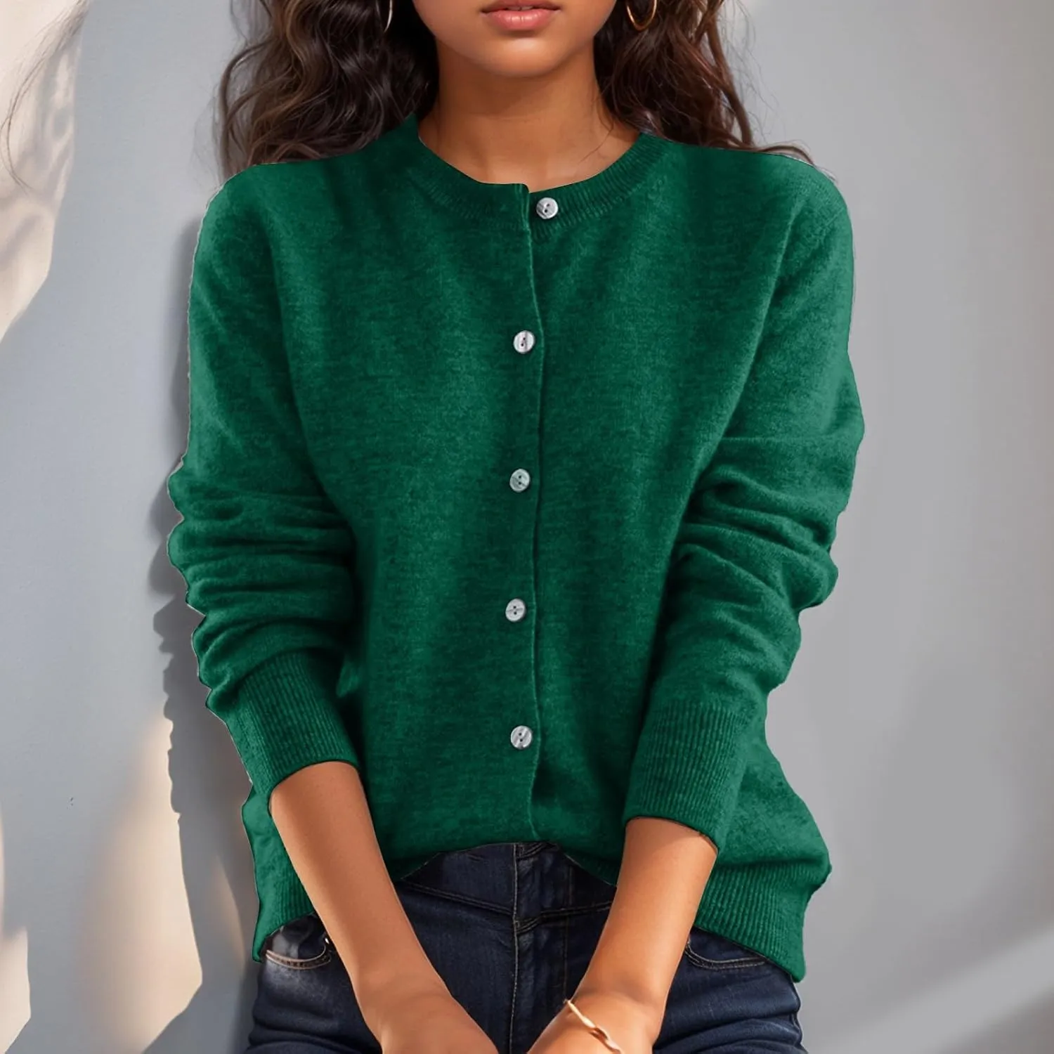 Cardigan Sweaters for Women Trendy Long Sleeve Crewneck Button Down Cashmere Sweaters Loose Lightweight Knit Sweater