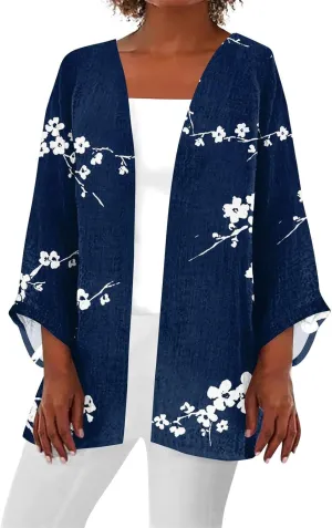 Cardigans for Women 2025 Retro Print 3/4 Sleeve Cardigans Lightweight Blouse Tops Coat Casual Duster Jackets