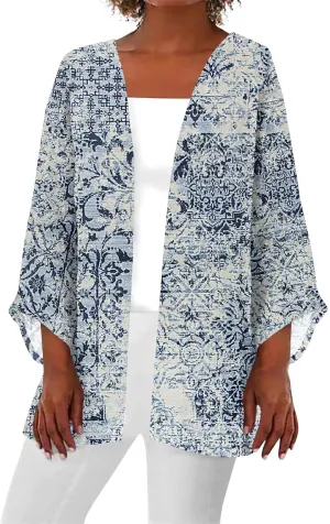 Cardigans for Women 2025 Retro Print 3/4 Sleeve Cardigans Lightweight Blouse Tops Coat Casual Duster Jackets