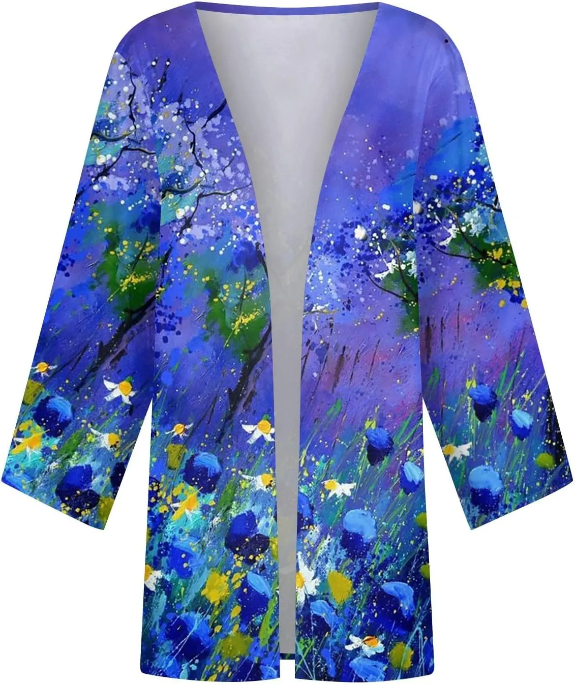 Cardigans for Women 2025 Retro Print 3/4 Sleeve Cardigans Lightweight Blouse Tops Coat Casual Duster Jackets