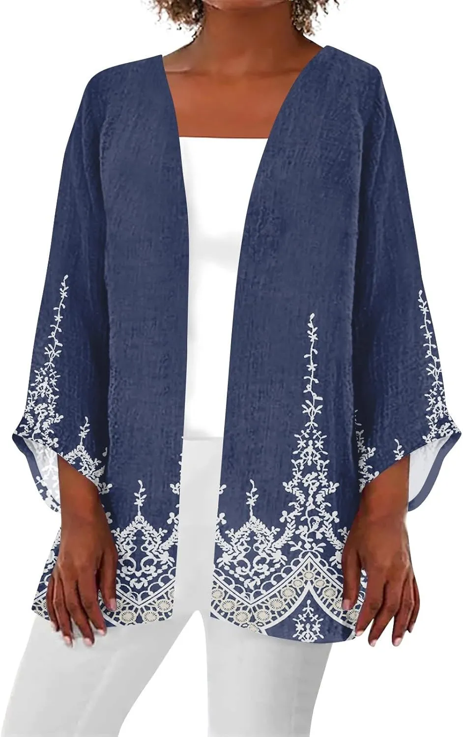 Cardigans for Women 2025 Retro Print 3/4 Sleeve Cardigans Lightweight Blouse Tops Coat Casual Duster Jackets