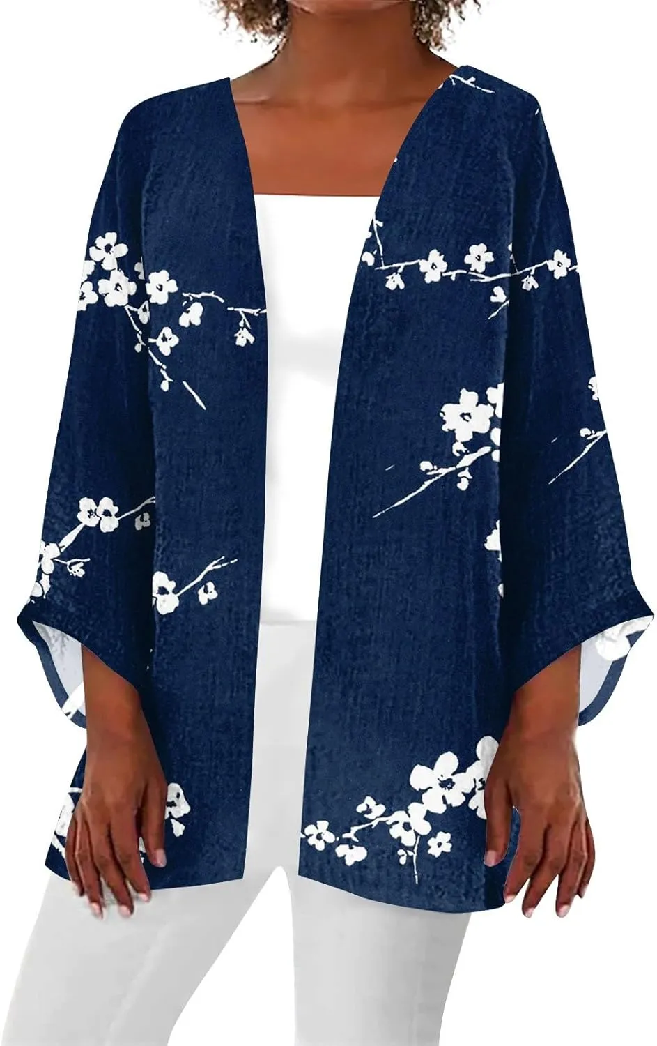 Cardigans for Women 2025 Retro Print 3/4 Sleeve Cardigans Lightweight Blouse Tops Coat Casual Duster Jackets